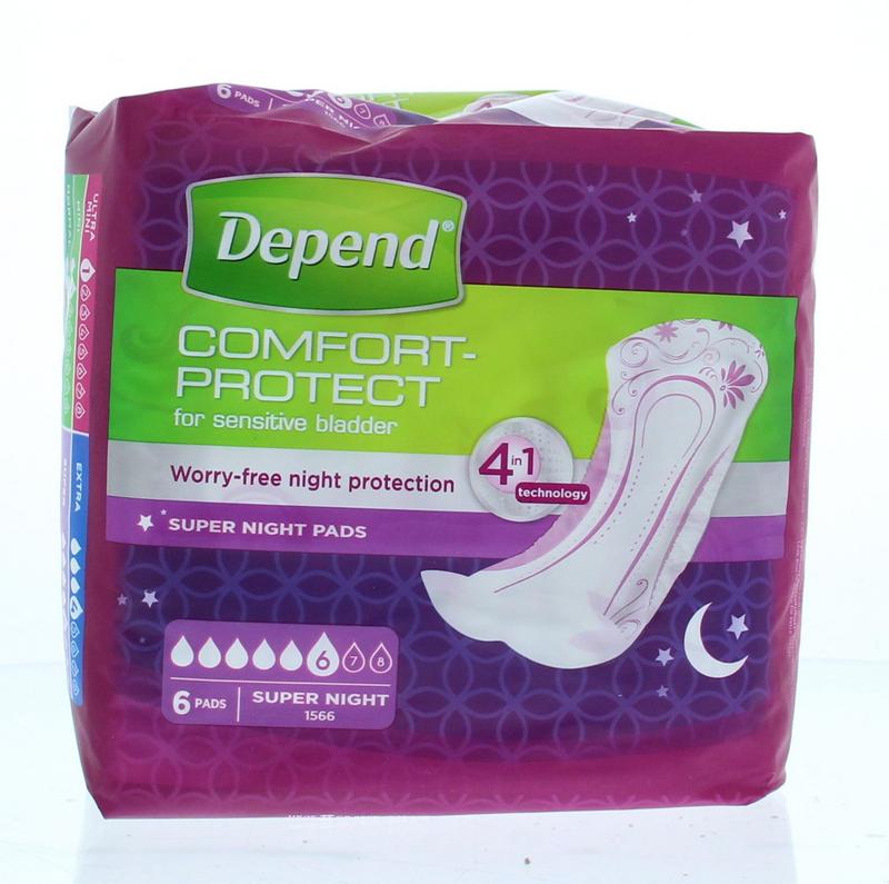 Six Depend Verband Super+ incontinence pads, soft and absorbent for discreet protection