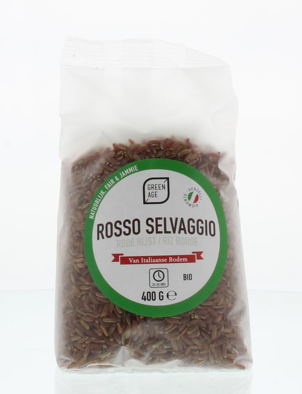 Greenage bio rosso selvaggio rice and pasta package, 400g, featuring the green and red label design.