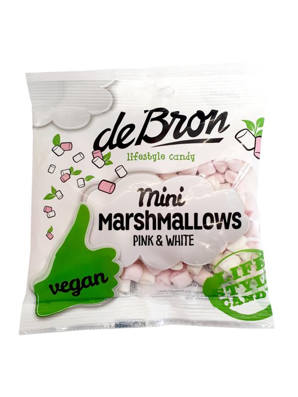 De Bron Mini marshmallow veggie candy in a 75g package, colorful soft treat with vegetable flavors, suitable for snacking.