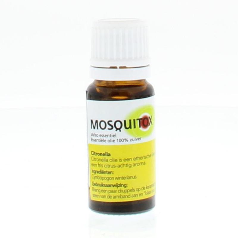 Mosquitox citronella oil 10ml bottle for insect bites and mosquito repellent, with natural citronella scent.