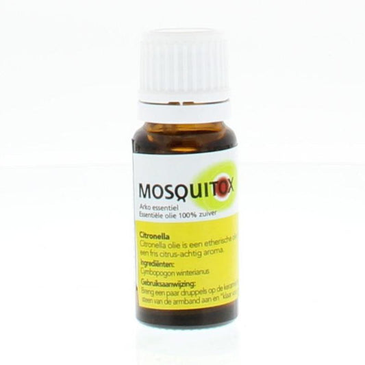 Mosquitox citronella oil 10ml bottle for insect bites and mosquito repellent, with natural citronella scent.