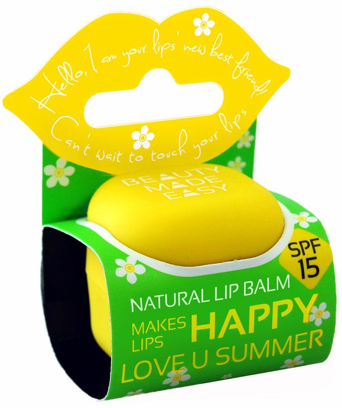 Beauty Made Easy Lipbalm Love U Sunny SPF15, 6.8g, moisturizing lip care product with sun protection in a compact tube.