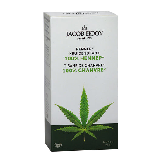 Jacob Hooy Hennepthee in 20 tea bags, featuring natural herbal tea with henna for soothing and aromatic flavor.