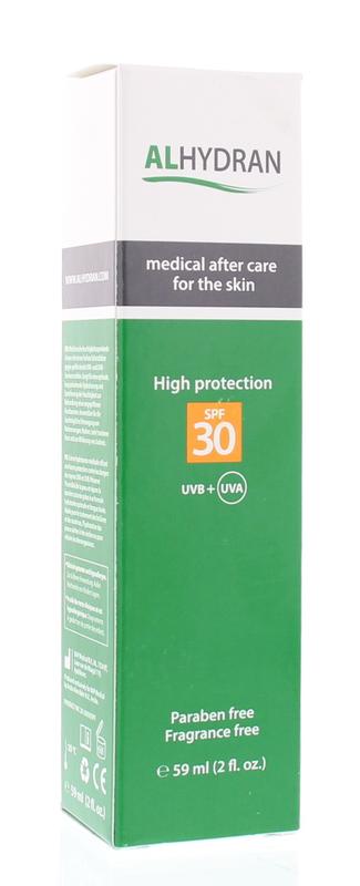 Alhydran Hydraterende lichaamsverzorgingscrème met SPF30 in 59ml tube, suitable for nourishing and protecting skin.