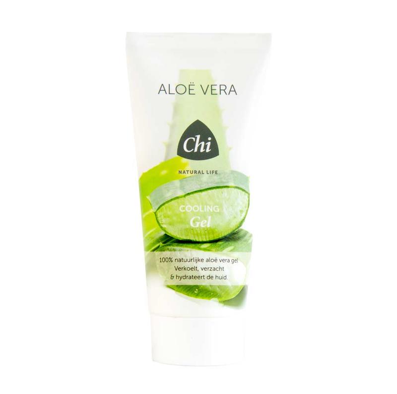 Chi Aloe Vera Cooling Gel 100ml body care product with transparent gel in a clear tube, designed for soothing and hydrating skin.