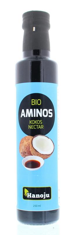 Hanoju Aminos kokosnoot nectar bio in 250ml bottle, natural drink and juice with coconut flavor, organic beverage with amino acids
