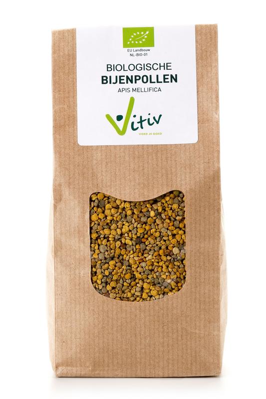 Organic Vitiv Bijenpollen bio honey in a 1kg jar, showcasing a golden, natural honey product from the Vitiv brand.
