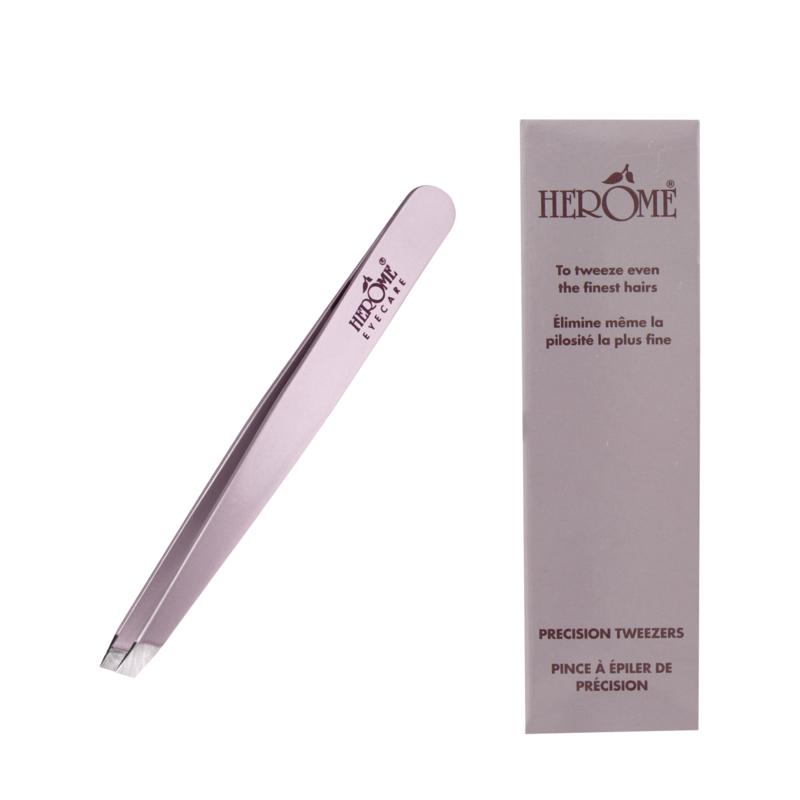Herome Precision Tweezer in steel with a pointed tip for precise eyebrow and eyelash plucking.