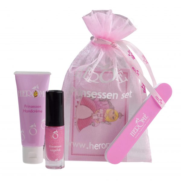 Herome Prinsessenset handverzorging set in organza bag, featuring nail care and grooming tools, elegant and compact.