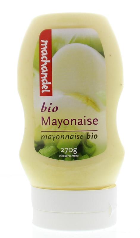 Machandel Mayonaise knijpfles bio, 270g, showing a squeeze bottle of organic mayonnaise in a clear container.