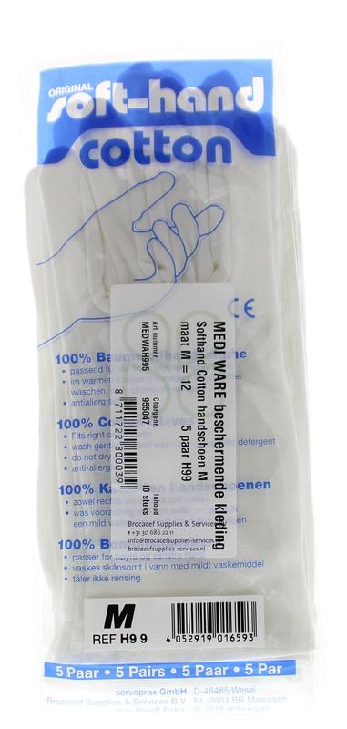 Softhand soft cotton Verbandhandschoen in size M, pair of 12, used for medical or wound care purposes.