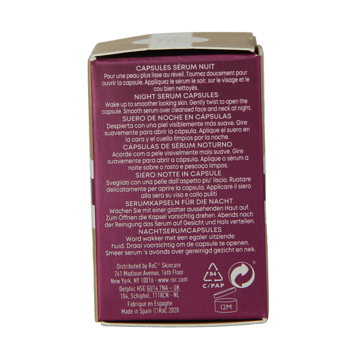 ROC Retinol CorreXion Night Serum capsules for facial skincare, promoting smoother, younger-looking skin overnight.