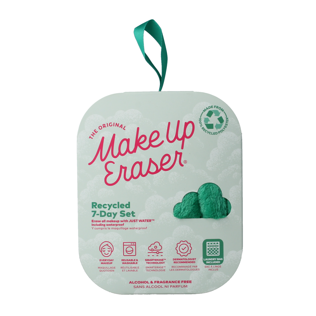 Make Up Eraser 7 Day set of 7 green reusable facial cleansing cloths for gentle, eco-friendly skincare.