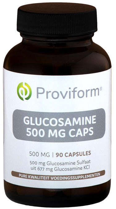 Proviform Glucosamine 500mg capsules, mineral supplement in a white bottle with a label, designed to support joint health.