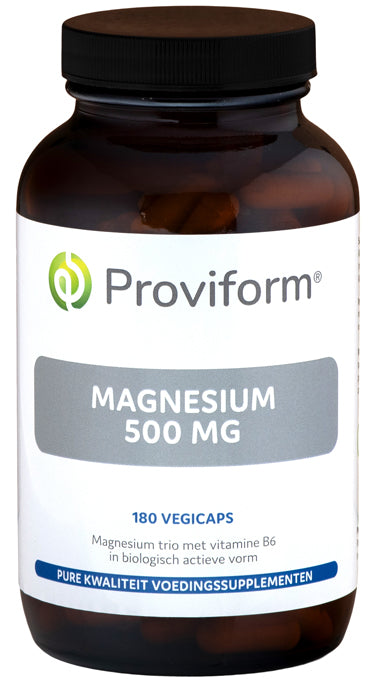 Proviform Magnesium 500mg vegetarian capsules, mineral supplement in a container with white capsules visible inside.
