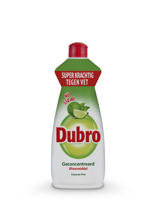 Dubro Afwaslimoen Fris dish soap bottle, 550ml, with lime scent and label visible in the image.