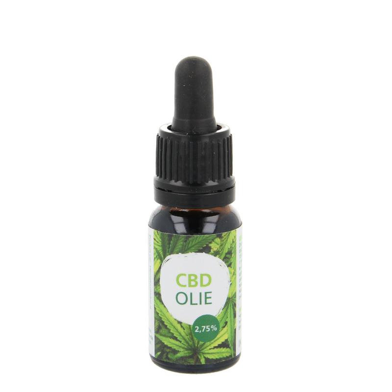 MijnNatuurwinkel CBD olie 2.75% in 10ml bottle, herbal supplement with dropper cap, natural CBD product for wellness.