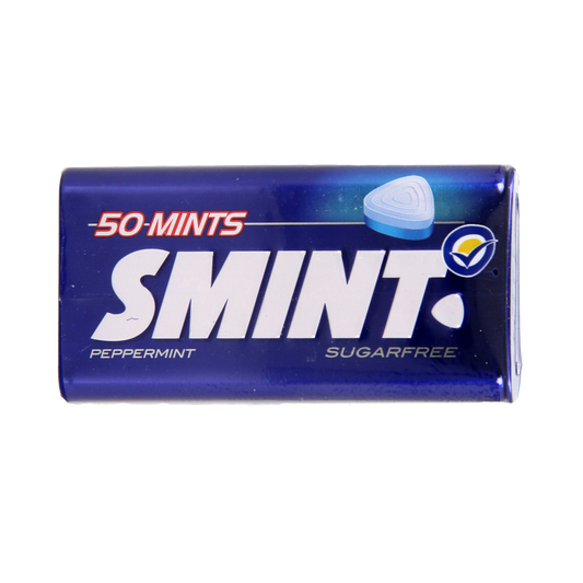 Smint XL Peppermint loose candies in a clear container, featuring individually wrapped peppermint lozenges from Smint, 50 pieces.