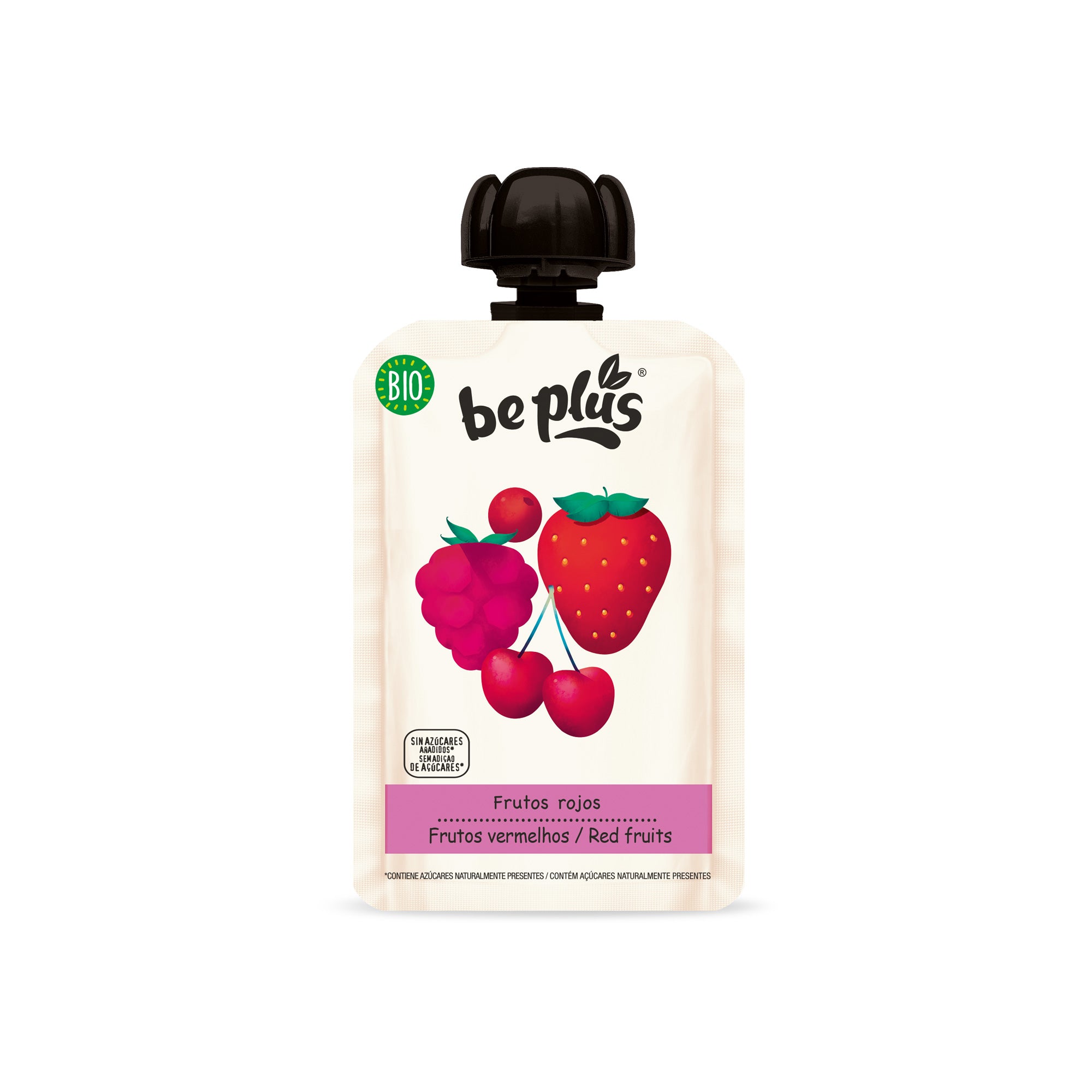 Beplus organic forest fruit juice in 100g package, featuring fresh, colorful forest berries on the label.