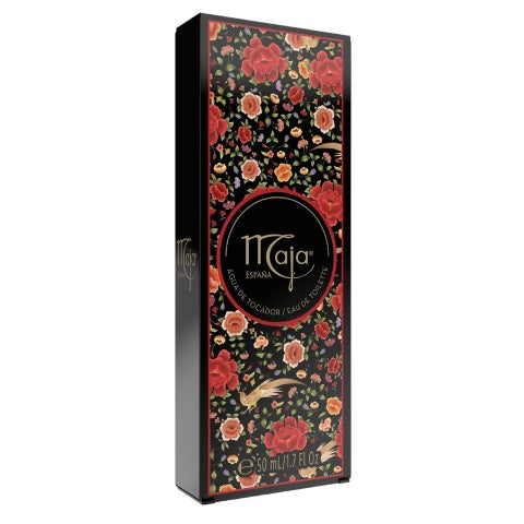 Maja Eau de Toilette natural spray 50ml bottle with a sleek design, showcasing the Maja brand fragrance and packaging.