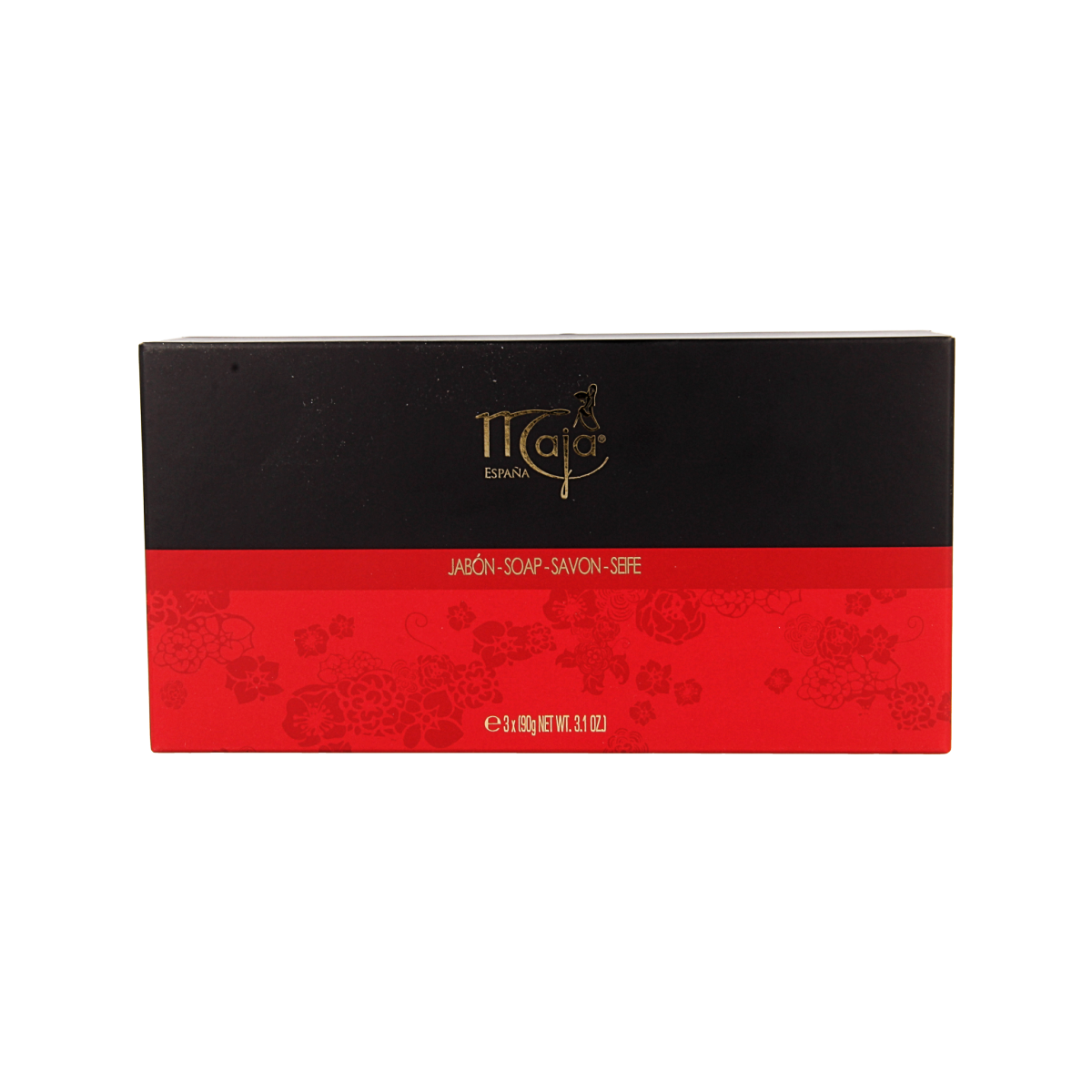 Maja luxury soap set with three 90g bars, elegant packaging, showcasing the natural soap bars for bathroom use.