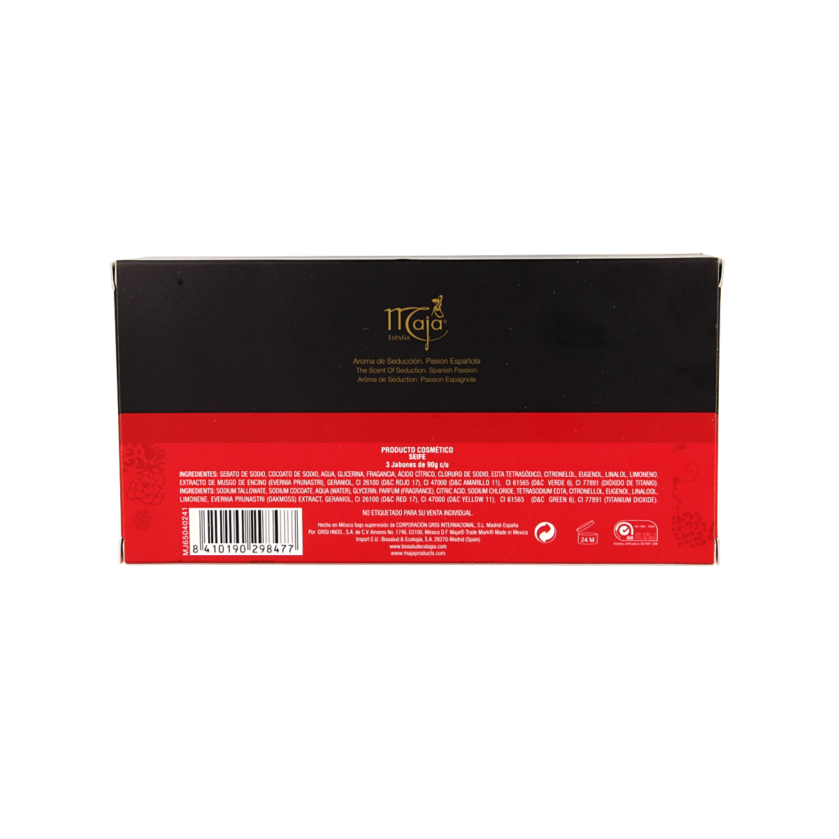 Maja luxe soap set with three 90g bars, featuring elegant packaging and a smooth, creamy soap texture.