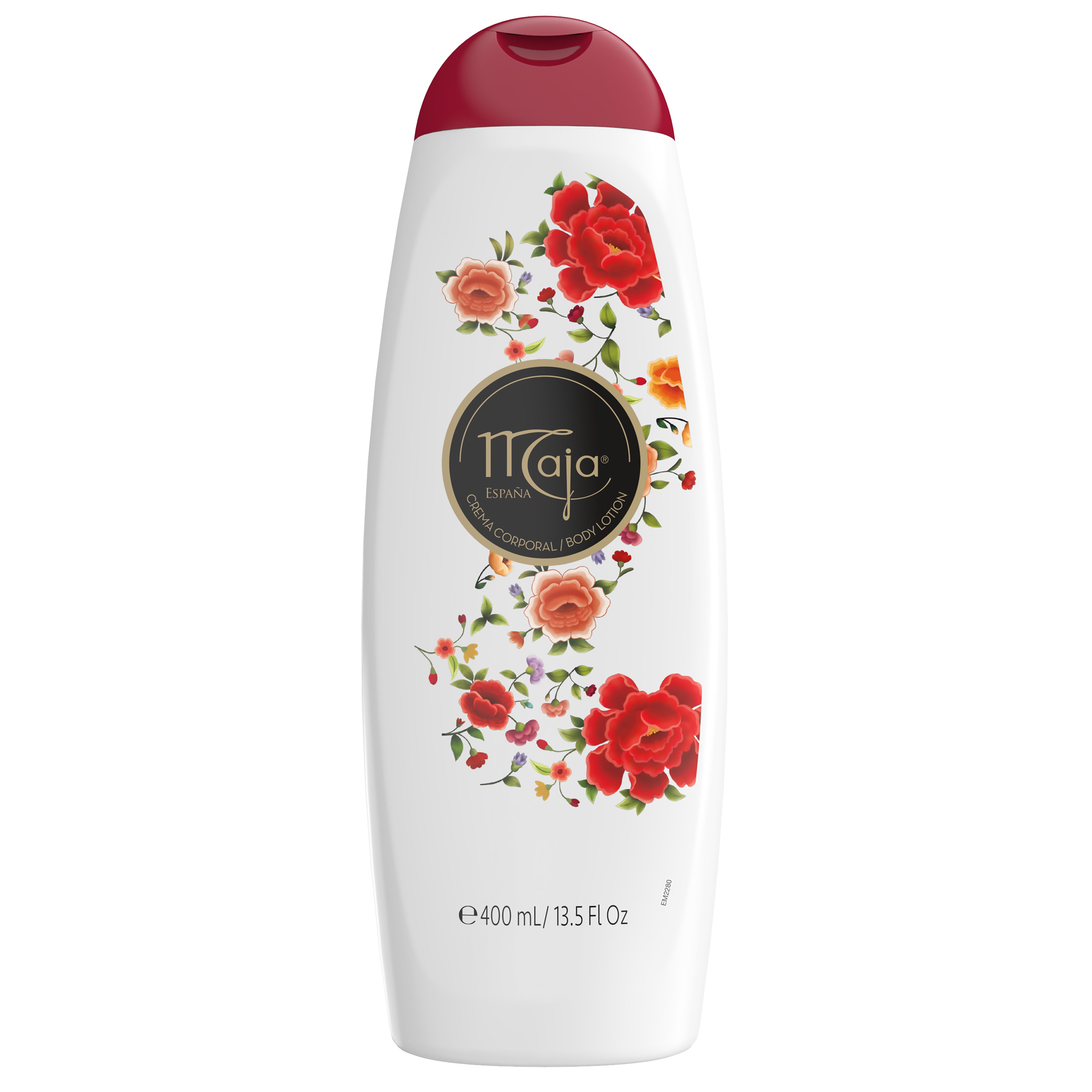 Maja Bodylotion droge huid 400ml bottle with pump dispenser, moisturizing body lotion for dry skin in a sleek white container.