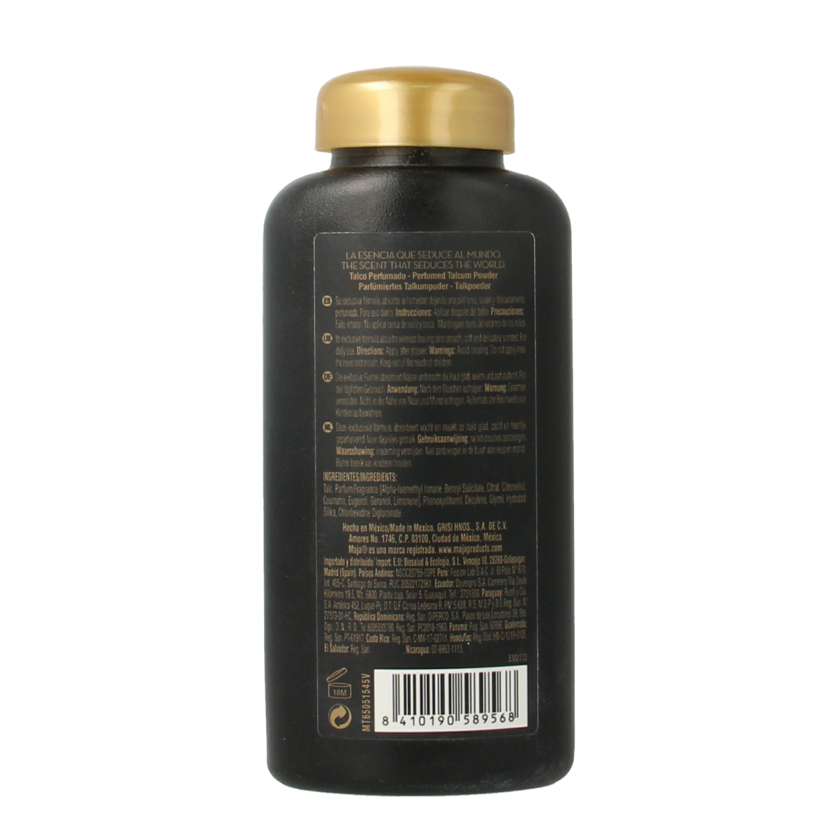 Maja Talkpoeder plastic jar containing 100 grams of body powder for personal care and skin freshness.