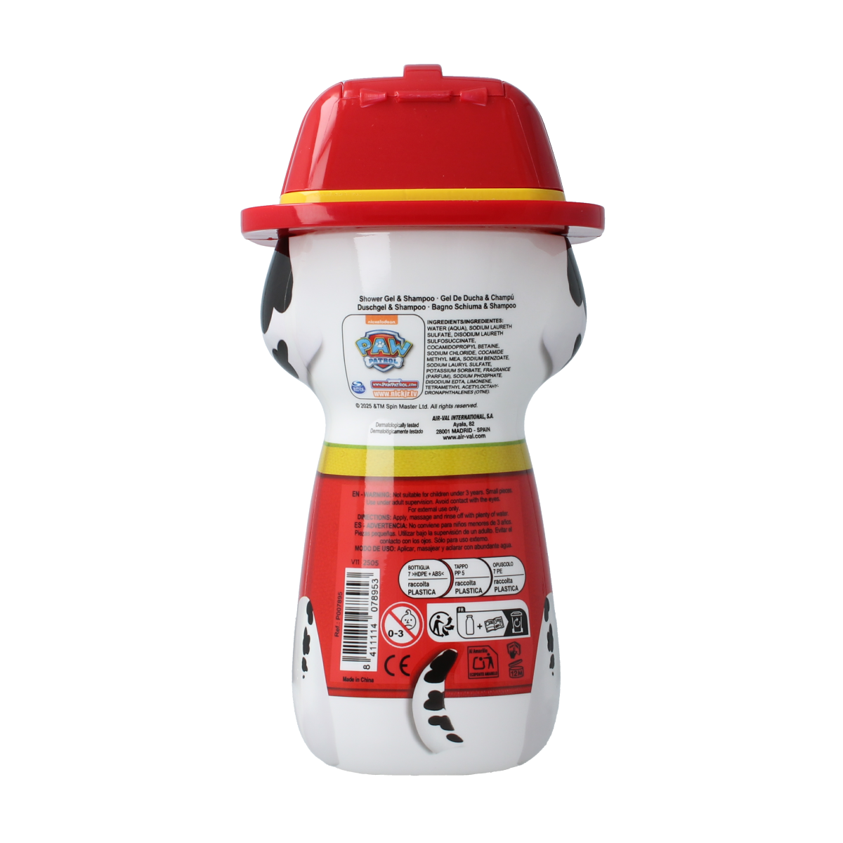 Air-Val Paw Patrol Marshall shower gel in 400ml bottle, child-friendly bad en douche with Paw Patrol character design.