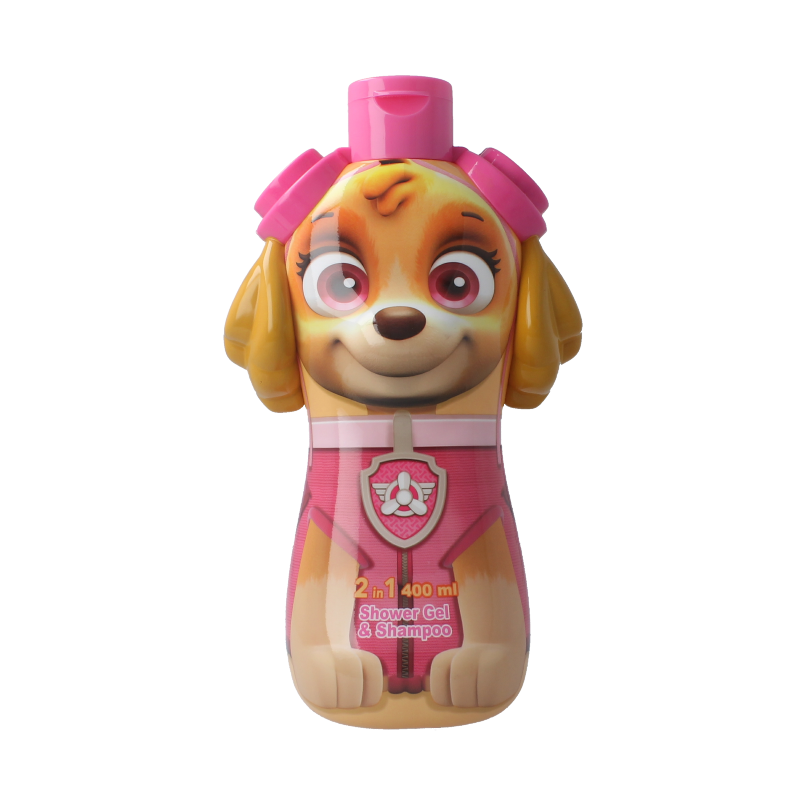 Air-Val Paw Patrol Skye 2D shower gel for kids, 400ml bottle featuring Skye from Paw Patrol on the packaging.