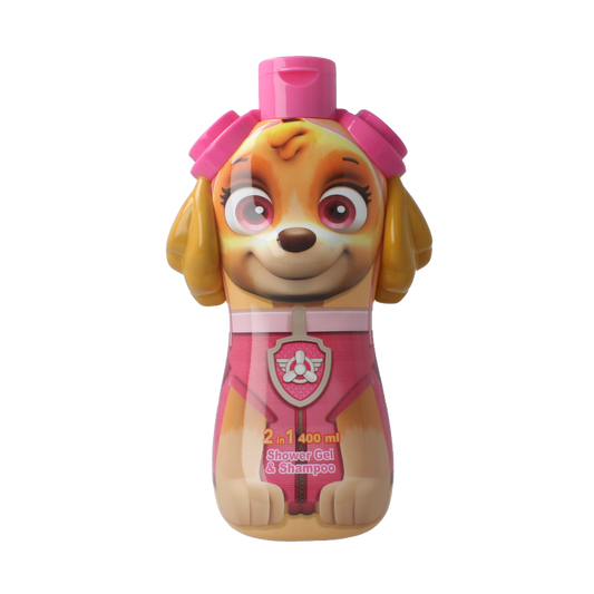 Air-Val Paw Patrol Skye 2D shower gel for kids, 400ml bottle featuring Skye from Paw Patrol on the packaging.