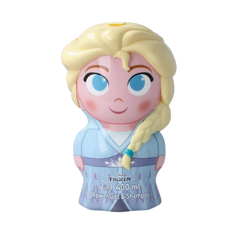 Air-Val Frozen Elsa 2D figure shower and shampoo bottle, 400ml, featuring Elsa design for kids' bathroom use.