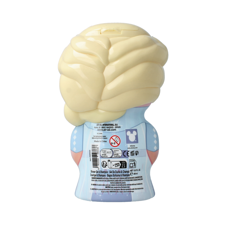 Air-Val Frozen Elsa 2D figure shower and shampoo bottle, 400ml, featuring Elsa from Frozen for kids' bath time.