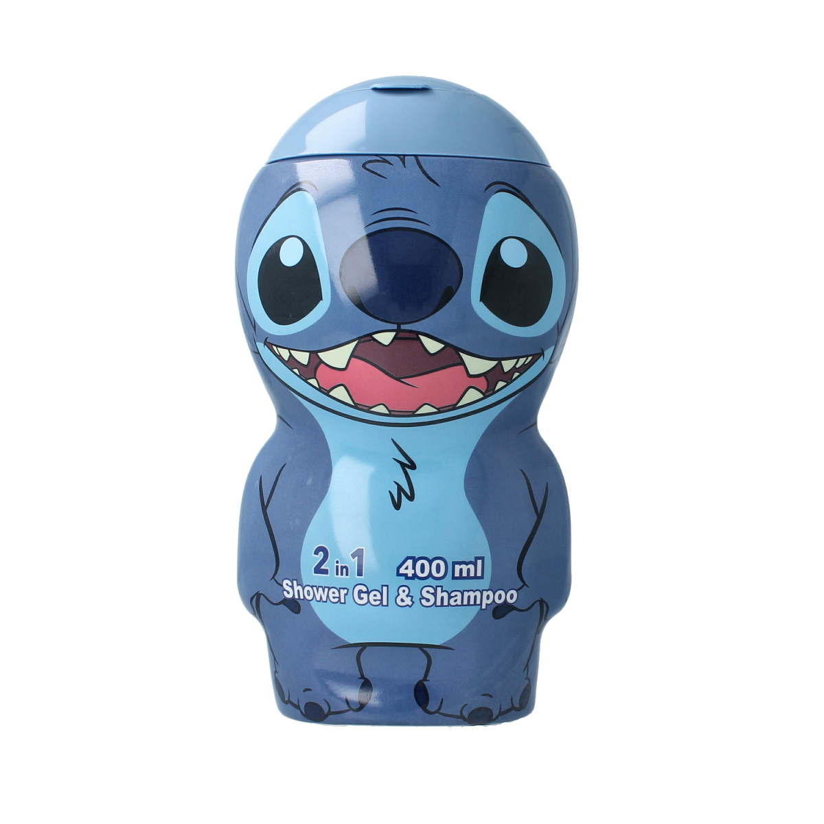 Air-Val Stitch 2D figure shower and shampoo bottle, 400ml, with colorful Stitch character design for kids' bath products.