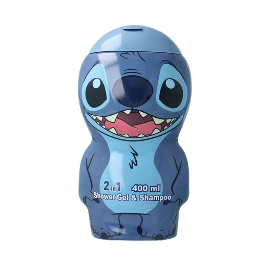 Air-Val Stitch 2D figure shower and shampoo bottle, 400ml, with colorful Stitch character design for kids' bath products.