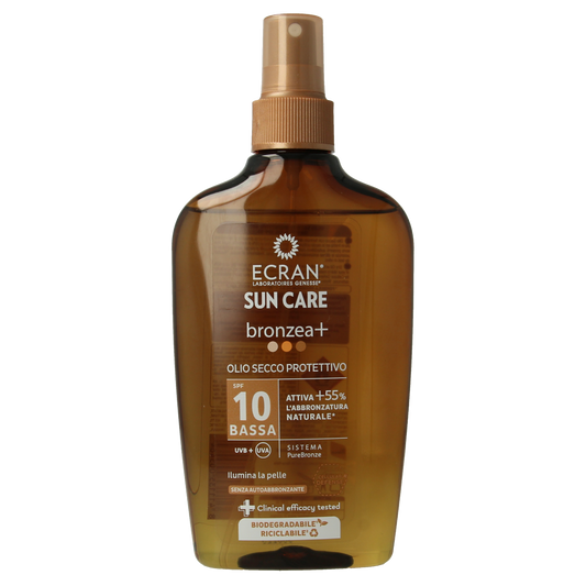 Ecran Suncare Bronzea Carrot Oil SPF10 in a 200ml bottle, natural sun protection with nourishing carrot oil for healthy skin
