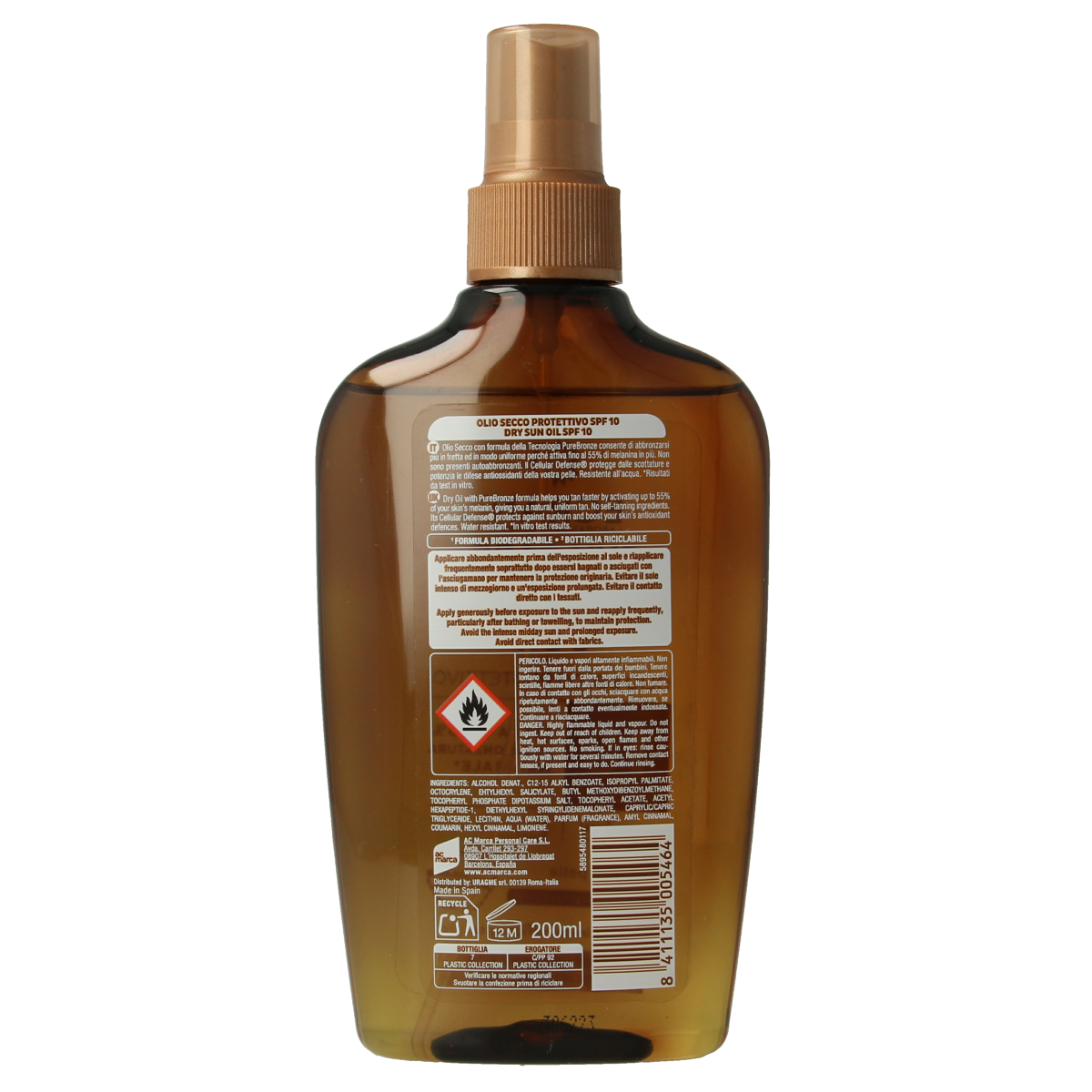 Ecran Suncare Bronzea Carrot Oil SPF10 bottle, 200ml, with orange and white packaging, featuring a sun and carrot design.