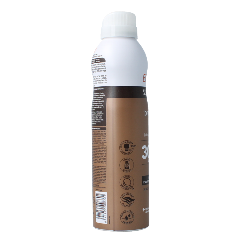 Ecran Broncea Bruma Milk Spray SPF30, 250ml, sun protection spray in a white bottle with a spray nozzle.