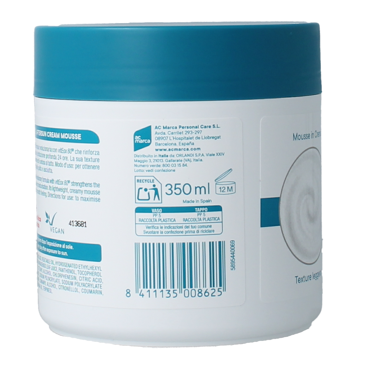 Ecran Aftersun Mousse Repair bottle with nozzle, 350ml, soothing sunburn relief and skin repair for sun-exposed skin.