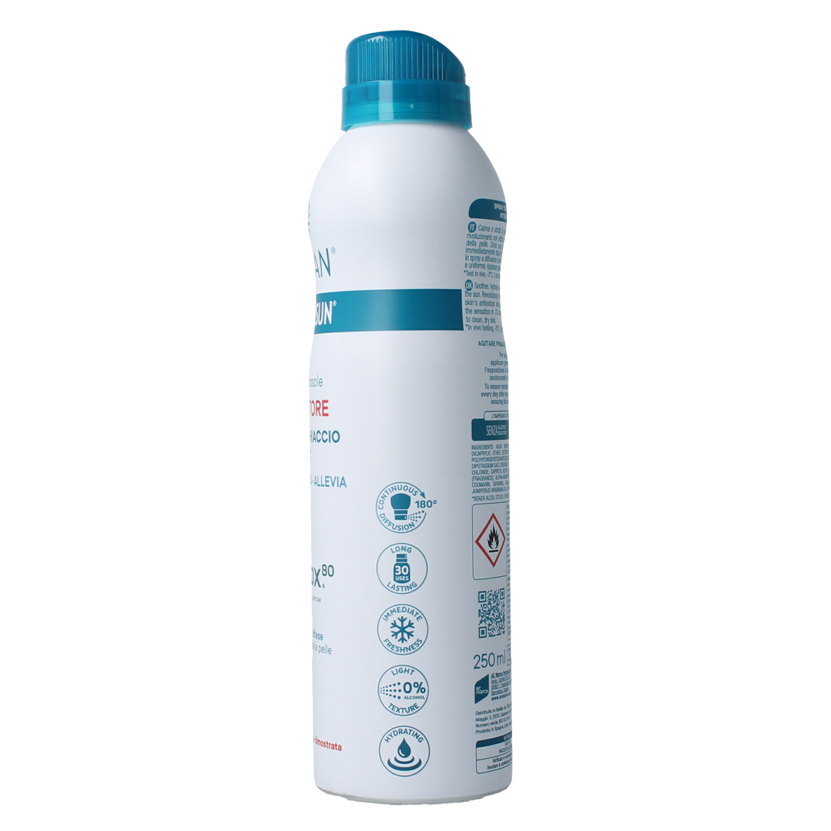 Ecran Aftersun Repair aerosol spray, 250ml, soothing sun damage treatment with visible spray nozzle and packaging.
