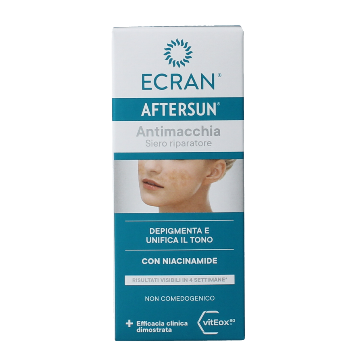 Ecran Aftersun facial sun protection cream in 50ml tube, soothing after sun skincare for face.