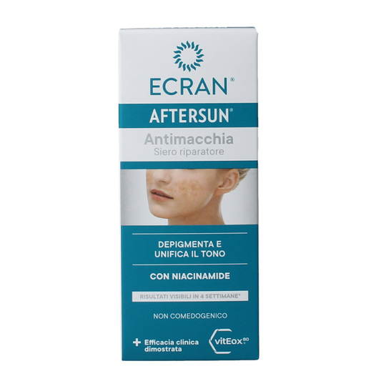Ecran Aftersun facial sun protection cream in 50ml tube, soothing after sun skincare for face.
