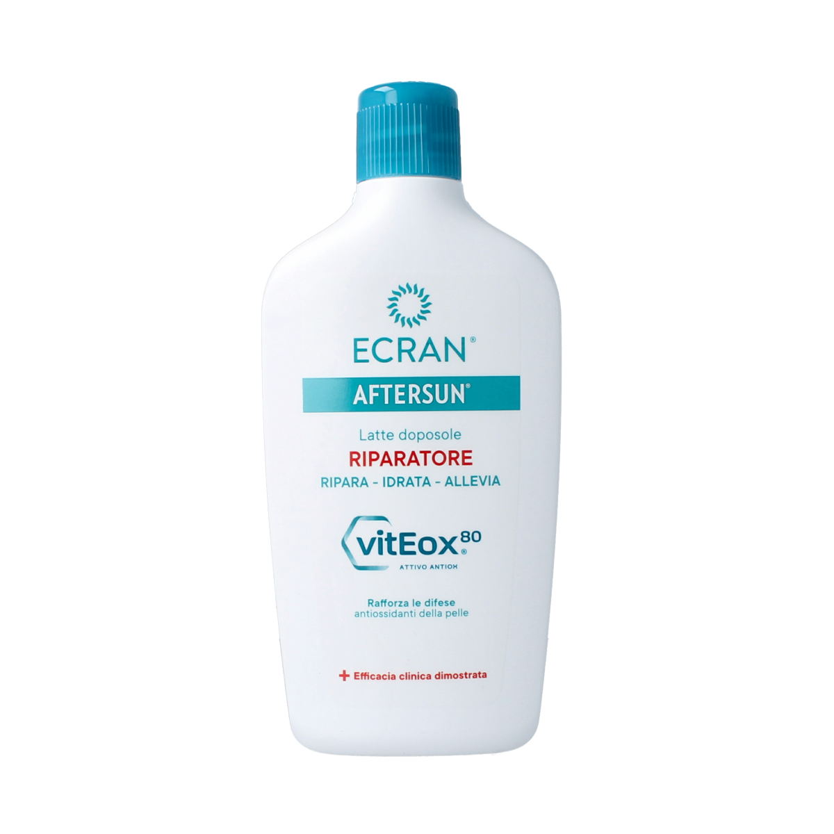 Ecran Aftersun melk hydraterend en kalmerend voor de huid, 400 ml, zonnenproducten voor verkoeling en verzorging na zonnen.