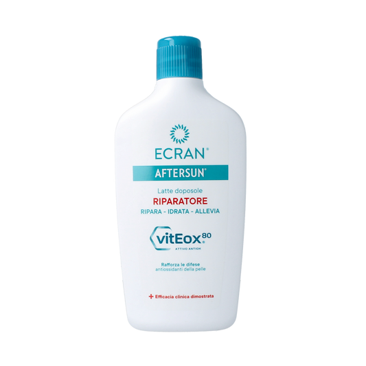 Ecran Aftersun melk hydraterend en kalmerend voor de huid, 400 ml, zonnenproducten voor verkoeling en verzorging na zonnen.