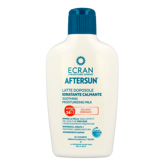 Ecran Aftersun melk hydraterend en kalmerend zonnebrandmelk, 200 ml, verzacht en hydrateert de huid na blootstelling aan de zon