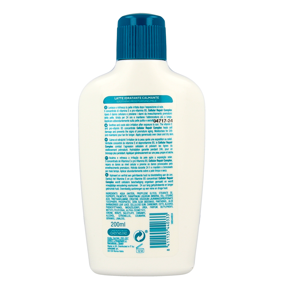 Ecran Aftersun melk hydraterend en kalmerend zonnebrandlotion in 200ml fles, kalmerende aftersun voor de huid