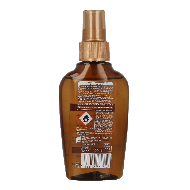 Ecran Sunnique aceite broncea+ SPF30 zonnebrandolie in 100ml bottle, natural sun tanning oil with SPF protection
