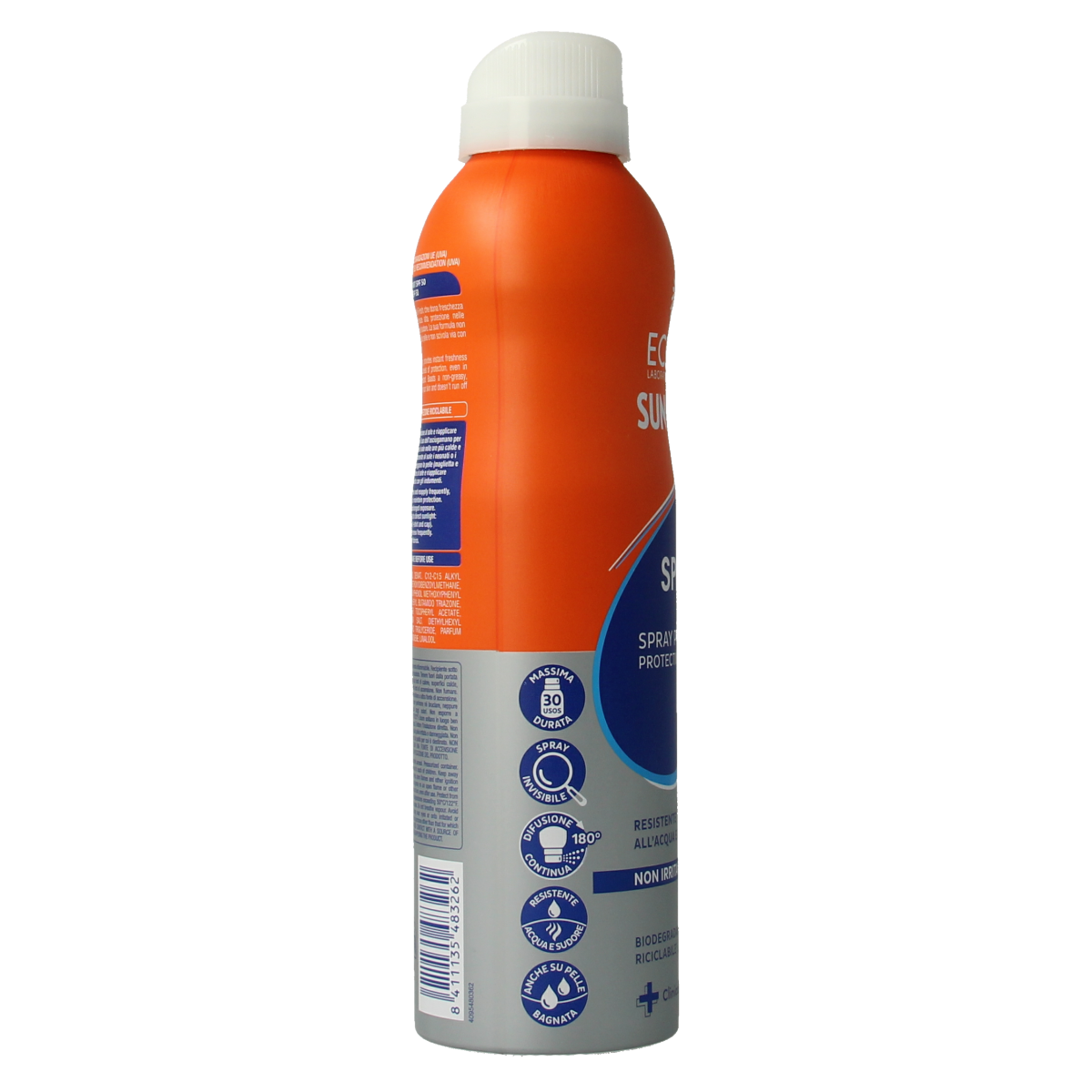 Ecran Sun Milk Spray SPF50 invisible sport sunscreen in 250ml bottle, easy-to-apply sun protection for active outdoor use
