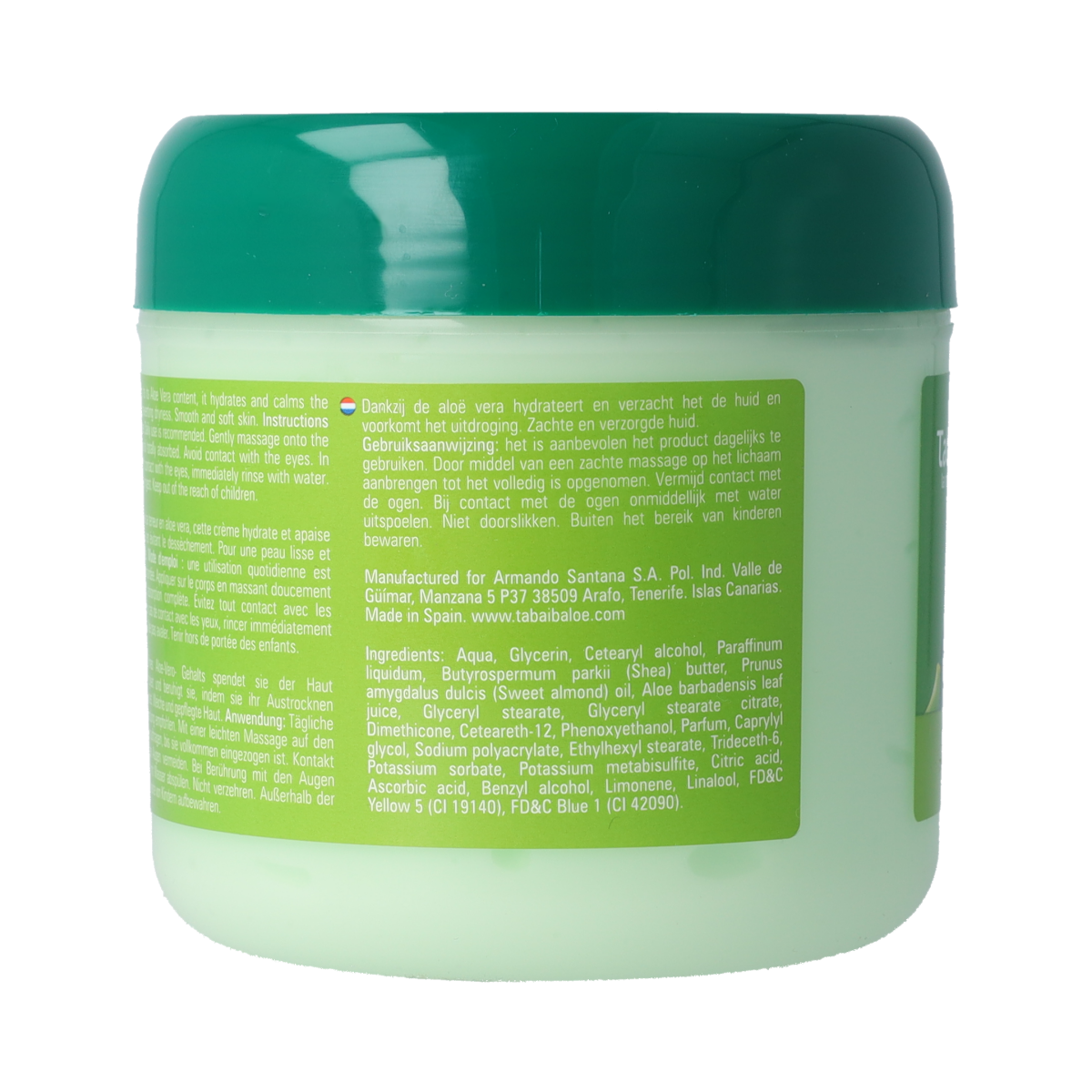 Taibabaloe Aloe Cream for face and body, 300ml, soothing aloe vera skincare in a white jar with green accents.