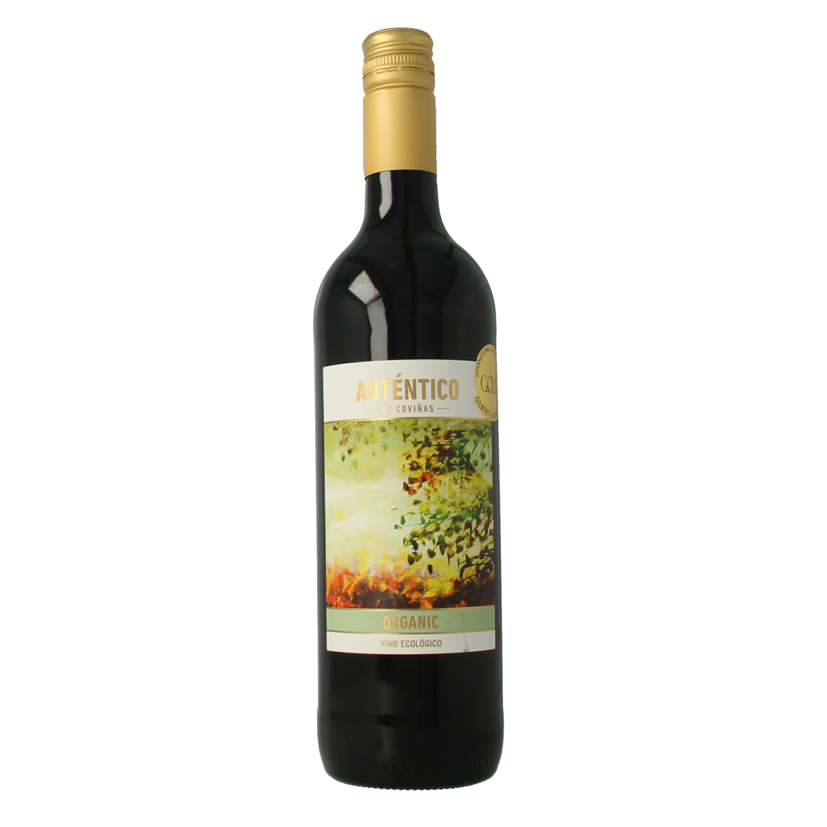 Autentico Bobal Tempranillo organic red wine in 750ml bottle, showcasing deep red color and elegant label.